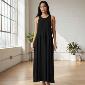 J.Crew Women's Black Sleeveless Maxi Dress Ribbed Knit Drop Waist Size M Cotton